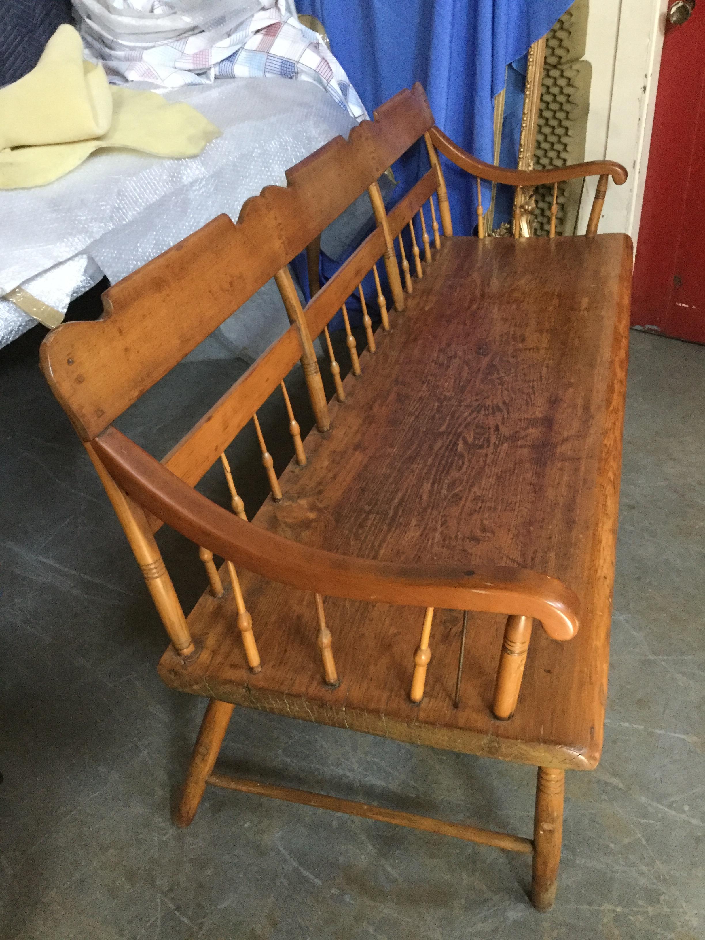 Antique American Colonial Maple Bench For Sale 4