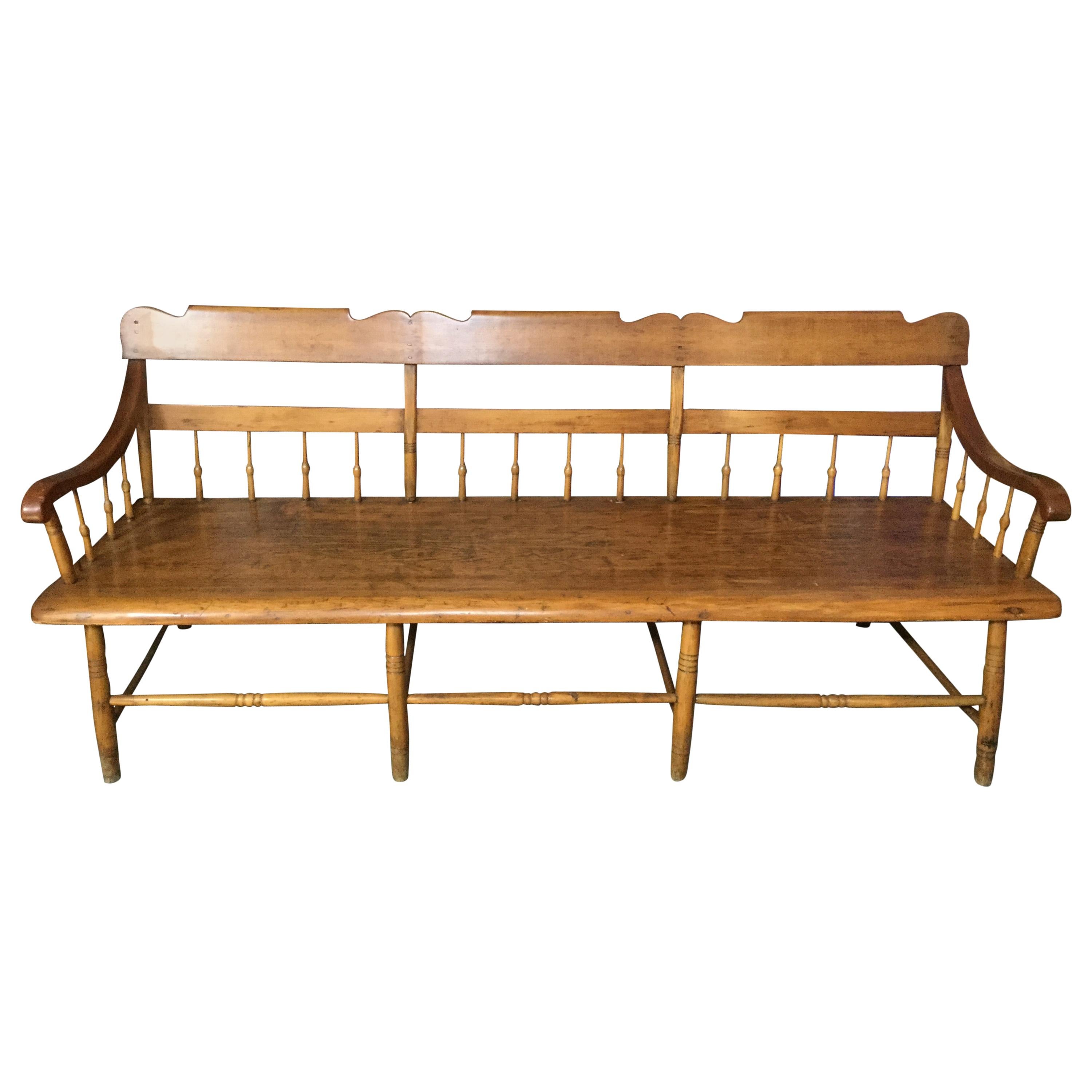Antique American Colonial Maple Bench For Sale