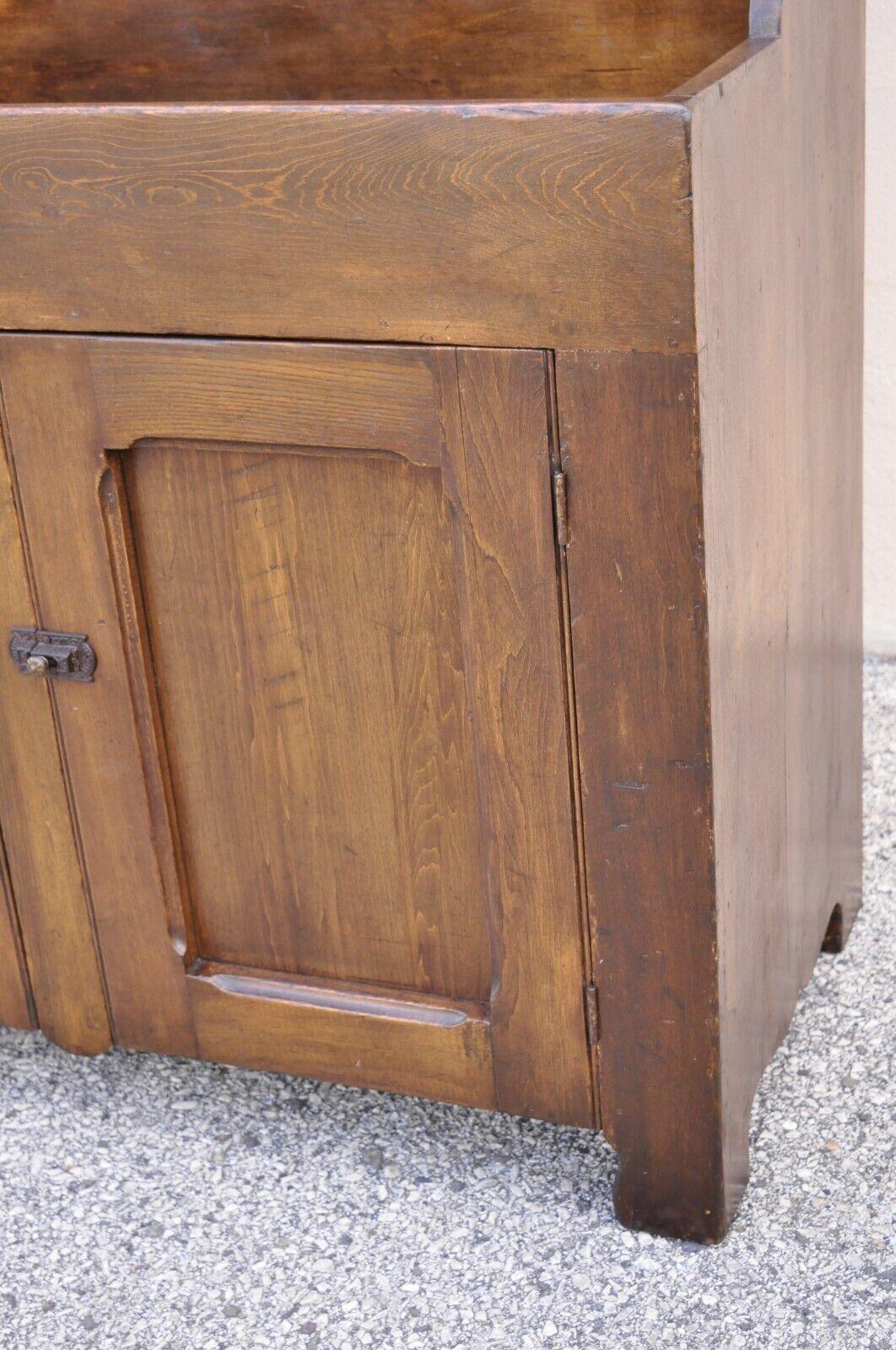 Antique American Colonial Primitive Pine Wood Stepback Drysink Hutch Cupboard For Sale 7