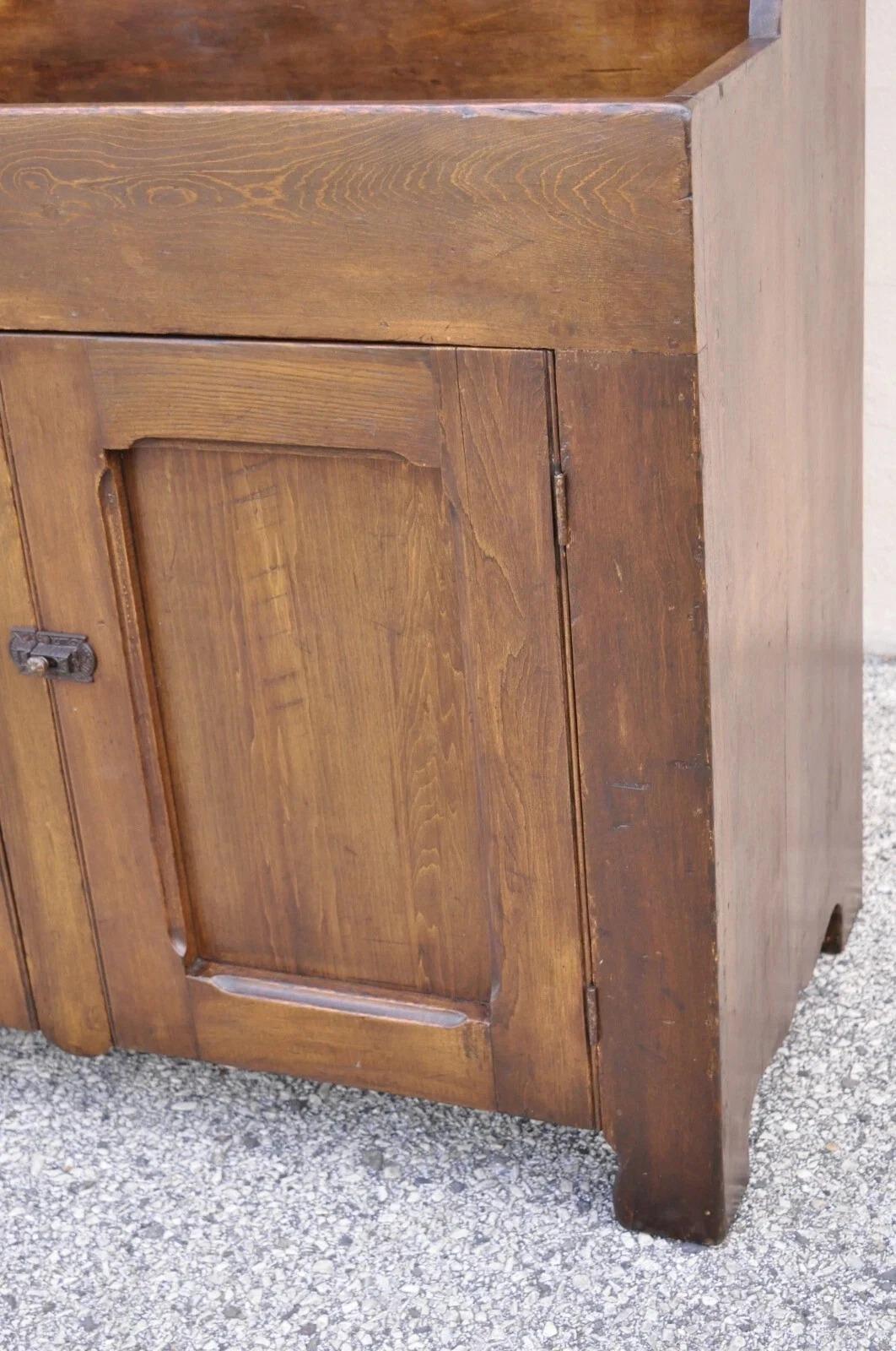 Antique American Colonial Primitive Pine Wood Stepback Drysink Hutch Cupboard For Sale 5