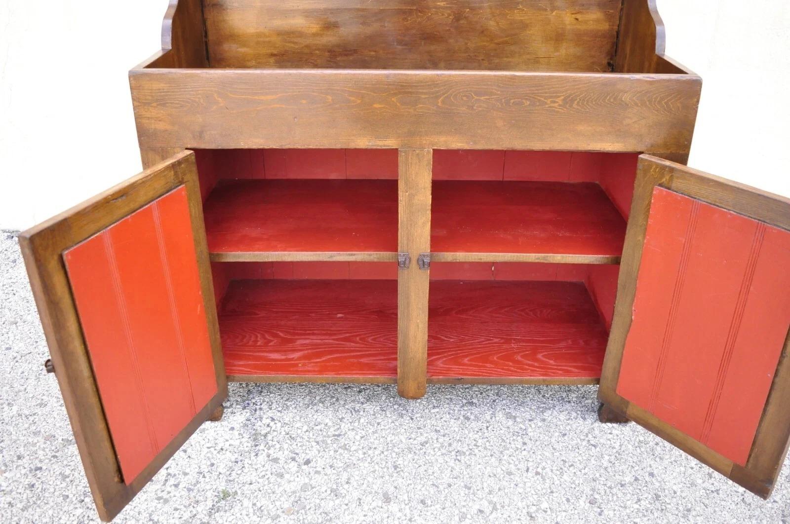 Antique American Colonial Primitive Pine Wood Stepback Drysink Hutch Cupboard For Sale 6