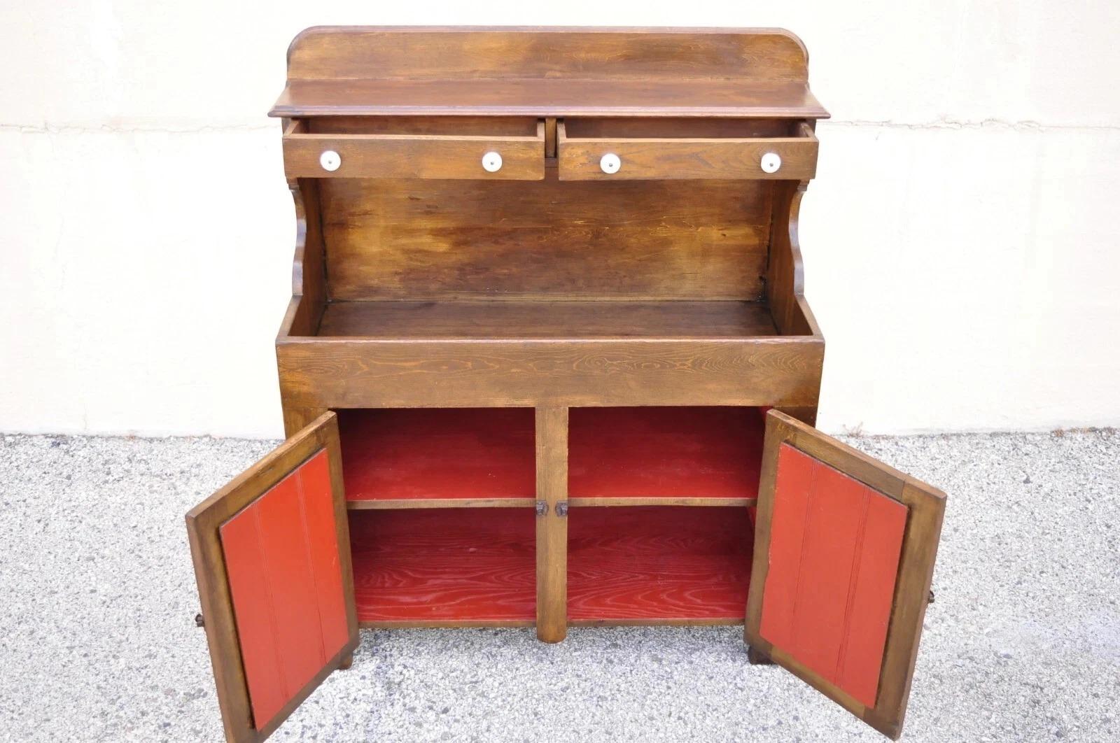 Other Antique American Colonial Primitive Pine Wood Stepback Drysink Hutch Cupboard For Sale