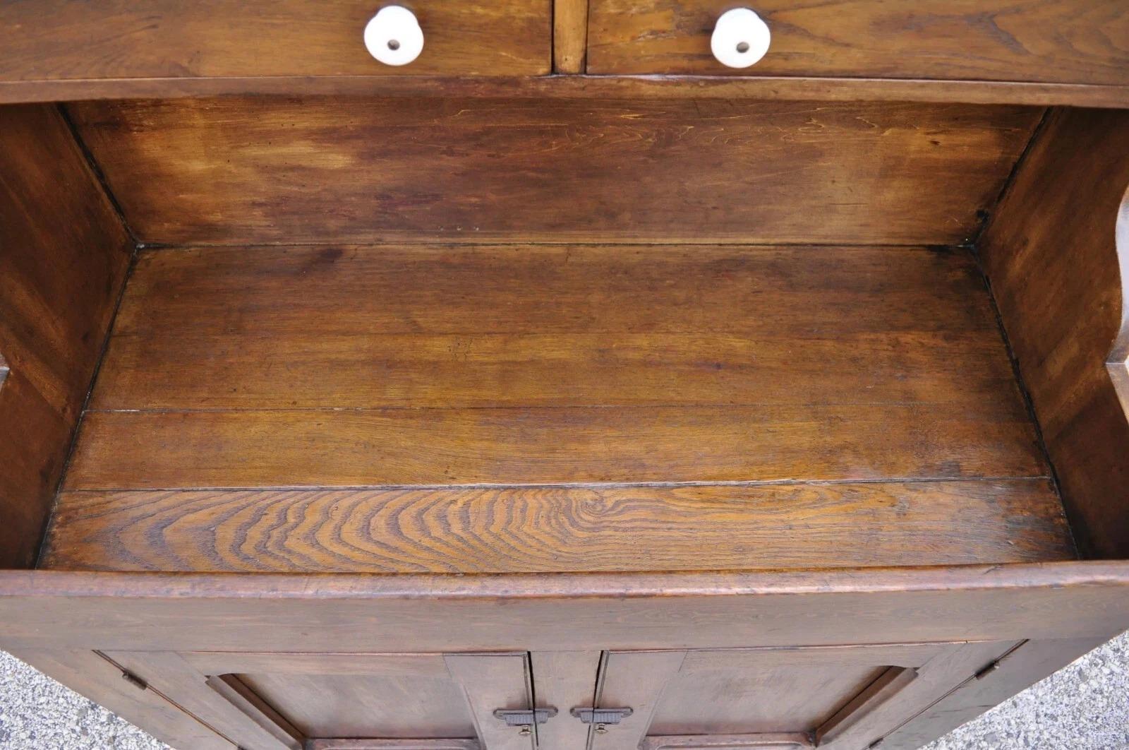 Antique American Colonial Primitive Pine Wood Stepback Drysink Hutch Cupboard For Sale 2