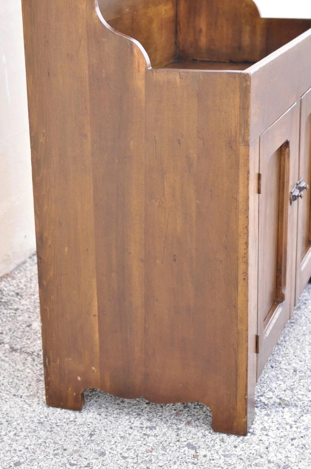 Antique American Colonial Primitive Pine Wood Stepback Drysink Hutch Cupboard For Sale 3