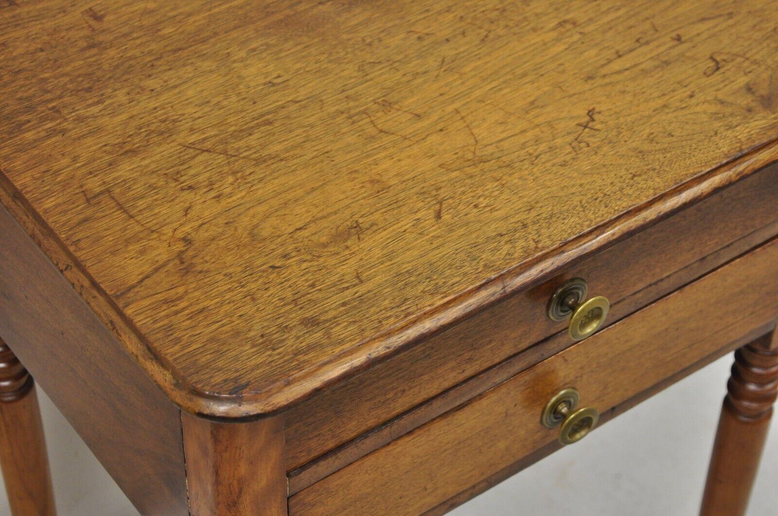 19th Century Antique American Colonial Sheraton Mahogany 2 Drawer Nightstand Bedside Table For Sale
