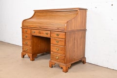 Antique American Colonial Solid Maple Roll Top Desk