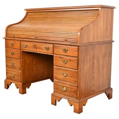Antique American Colonial Solid Maple Roll Top Desk