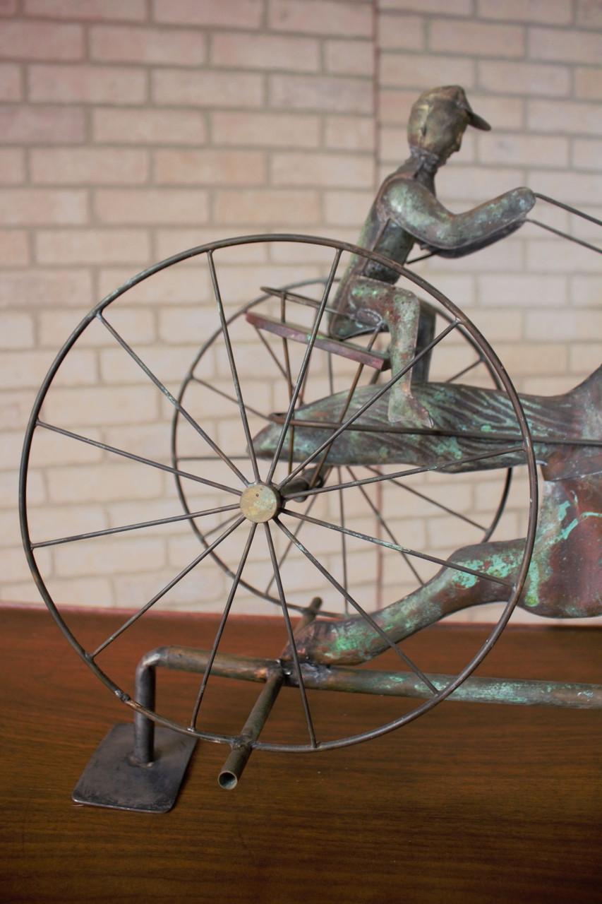 Antique American Copper Weathervane Sulky Jockey with Buggy Horse 5