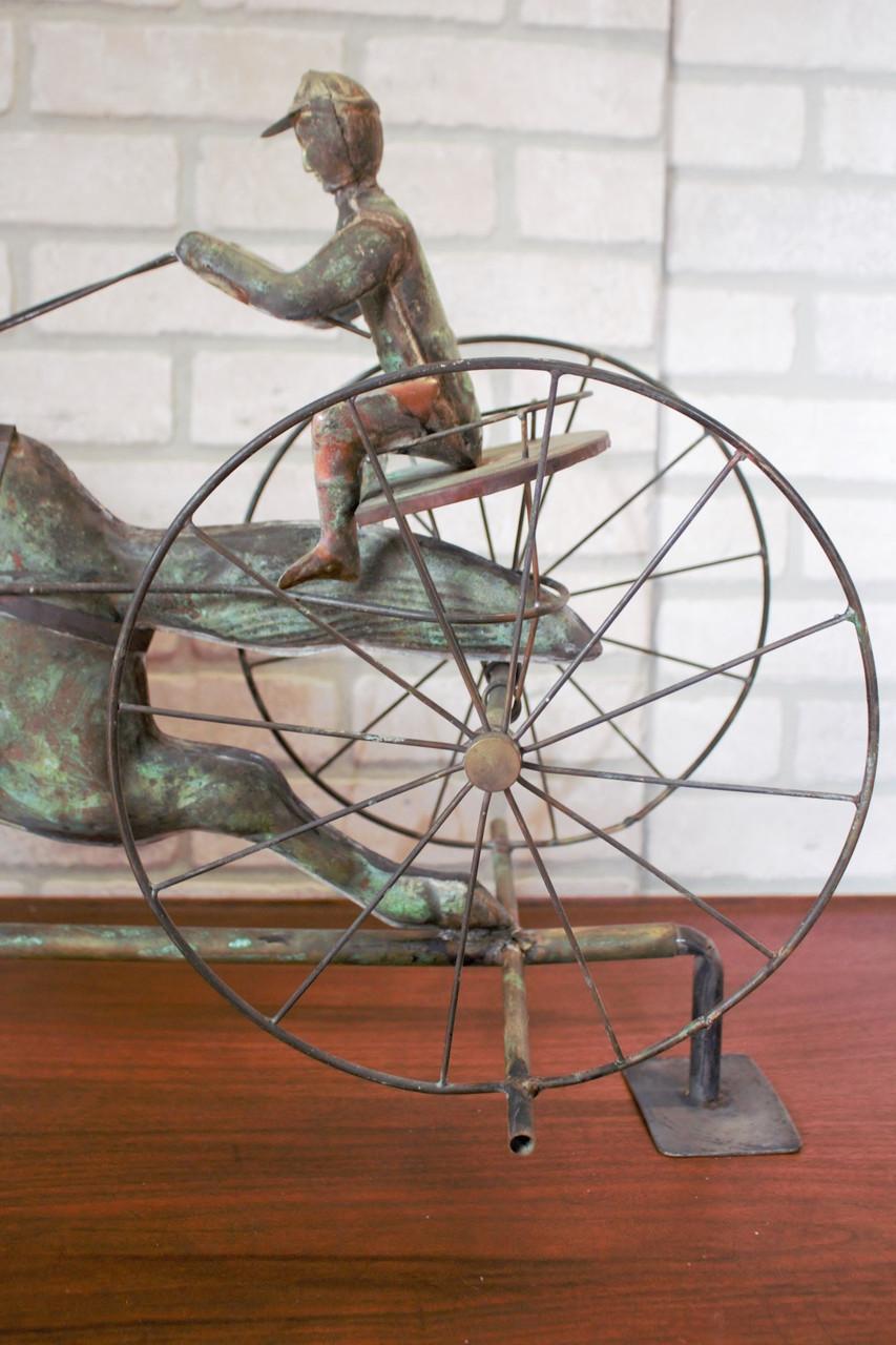 Antique American Copper Weathervane Sulky Jockey with Buggy Horse 6
