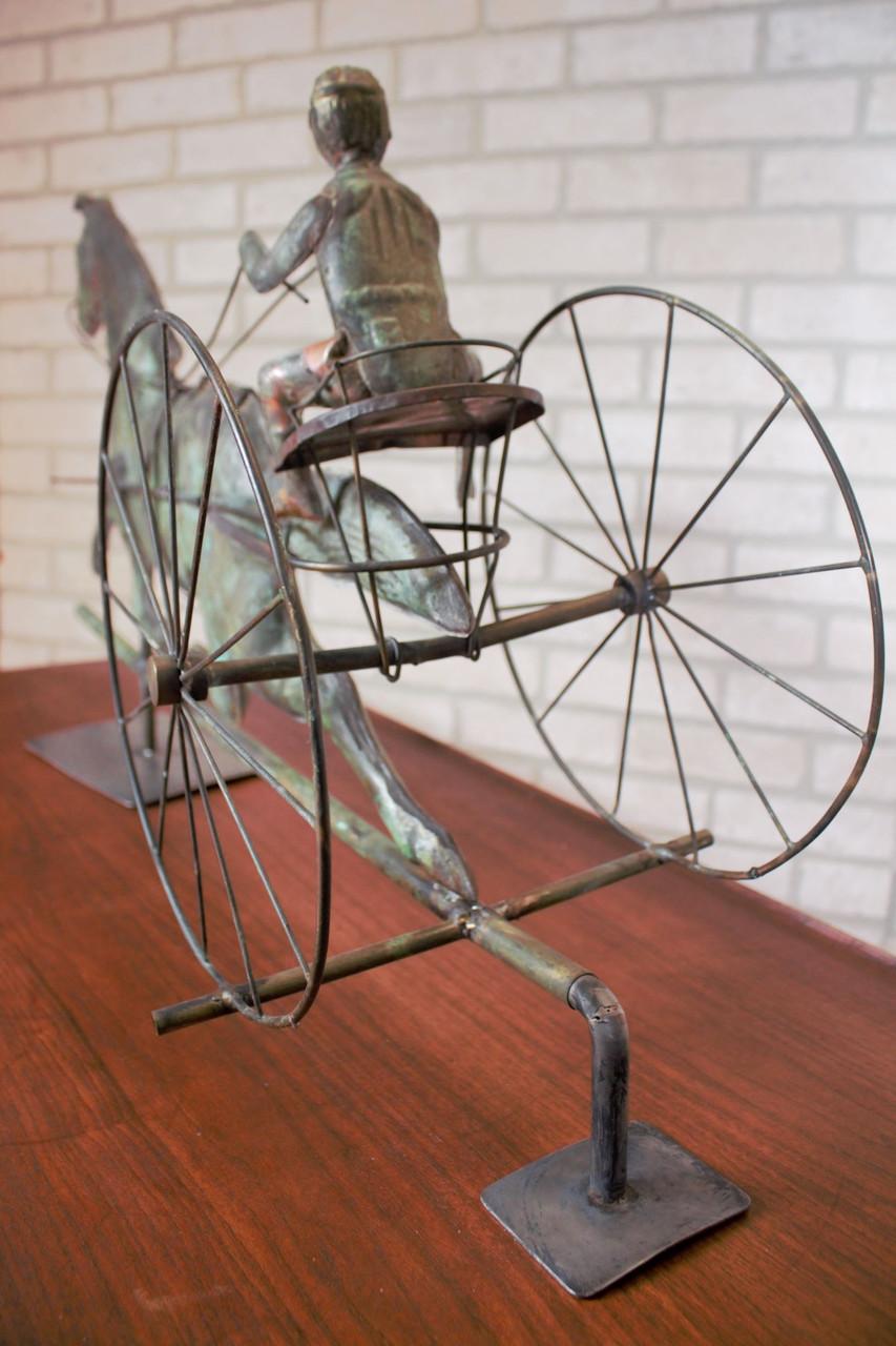 Antique American Copper Weathervane Sulky Jockey with Buggy Horse In Good Condition In Chicago, IL
