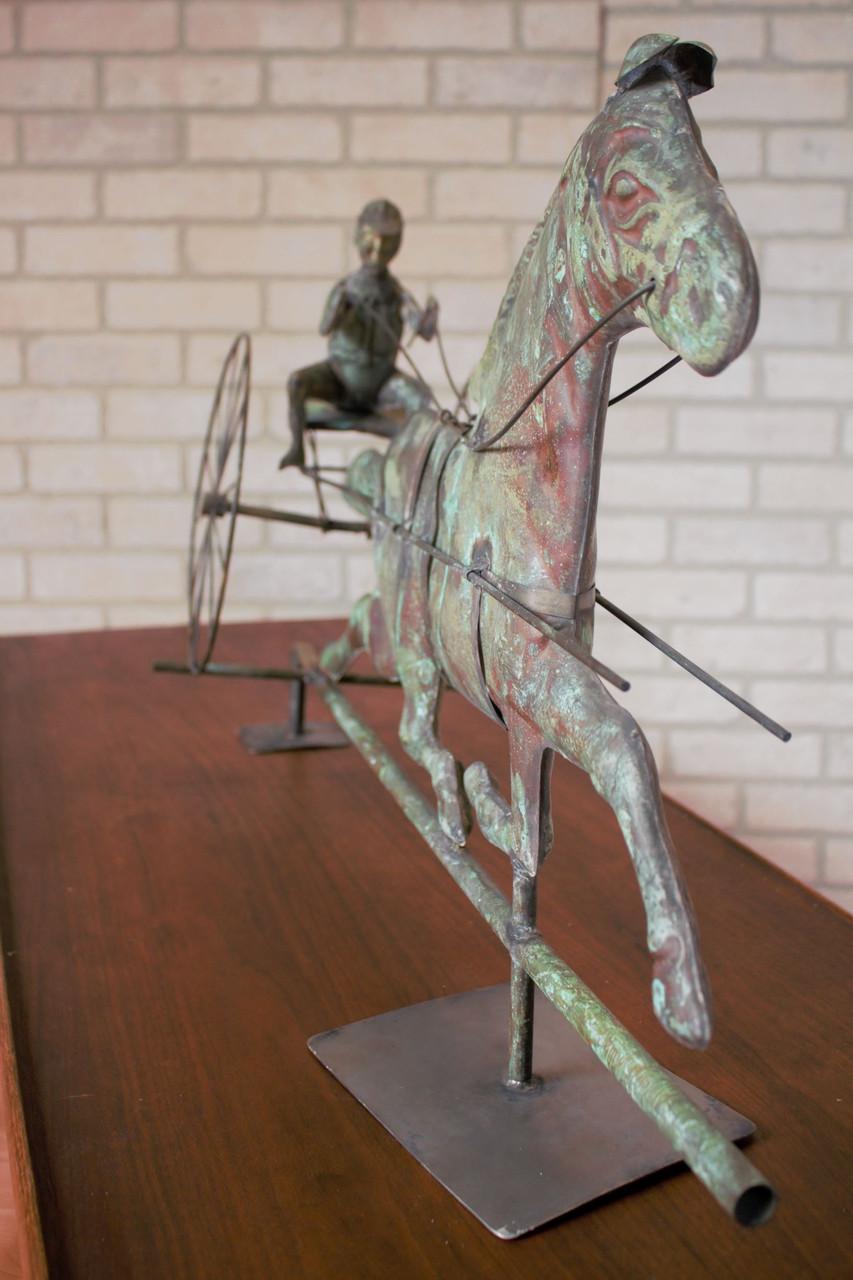 20th Century Antique American Copper Weathervane Sulky Jockey with Buggy Horse