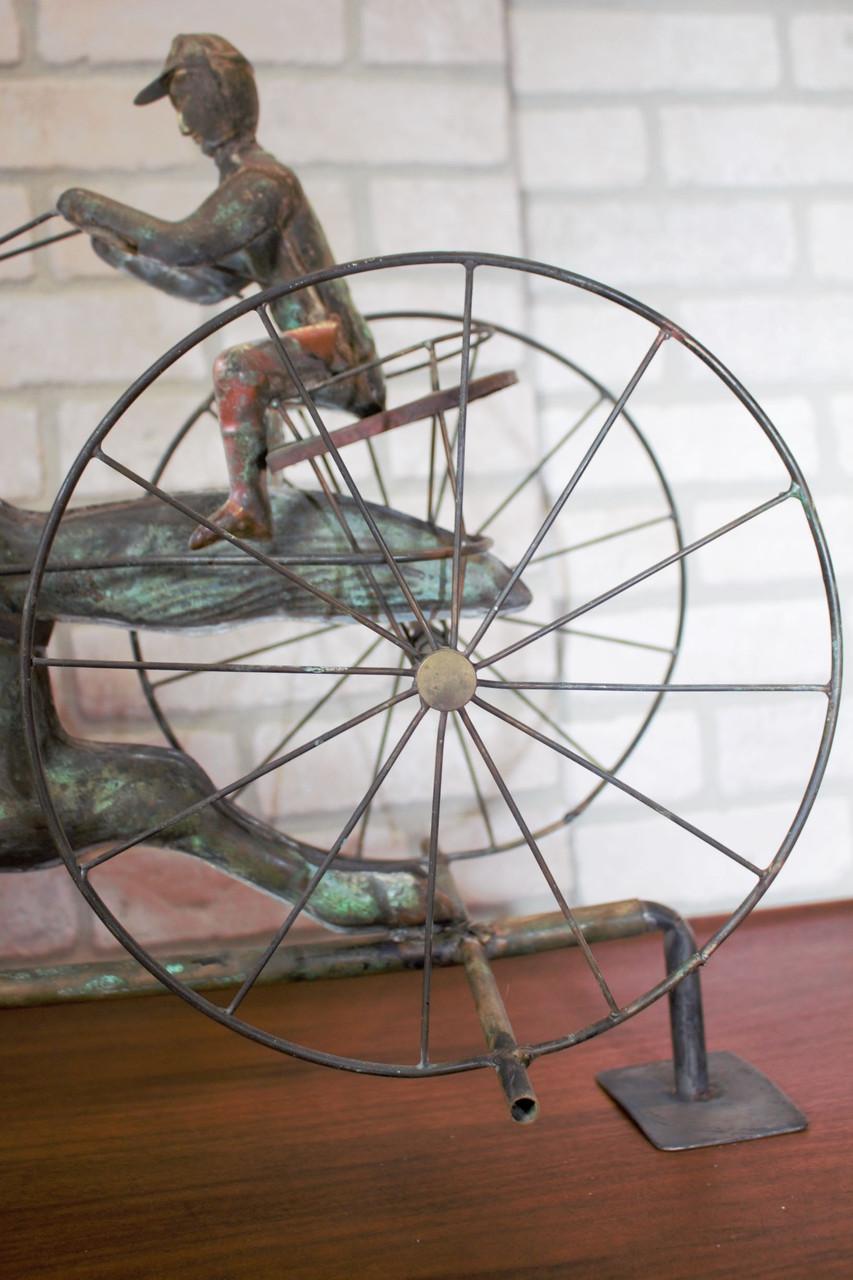 Antique American Copper Weathervane Sulky Jockey with Buggy Horse 2