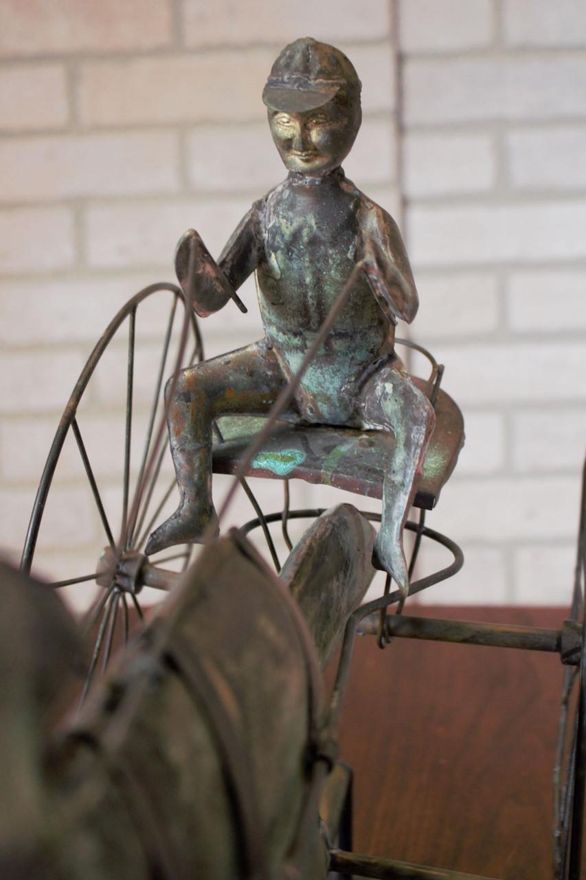 Antique American Copper Weathervane Sulky Jockey with Buggy Horse 3