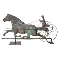 Antique American Copper Weathervane Sulky Jockey with Buggy Horse