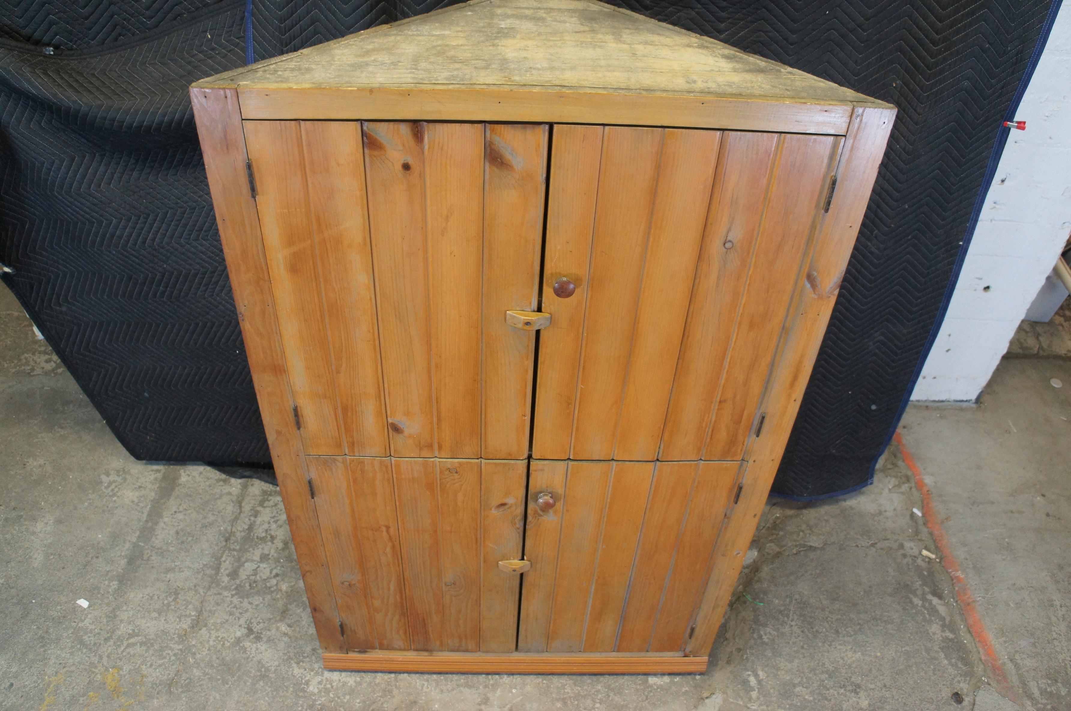 19th Century Antique American Country Farmhouse Pine Beadboard Corner Cabinet Pantry Cupboard