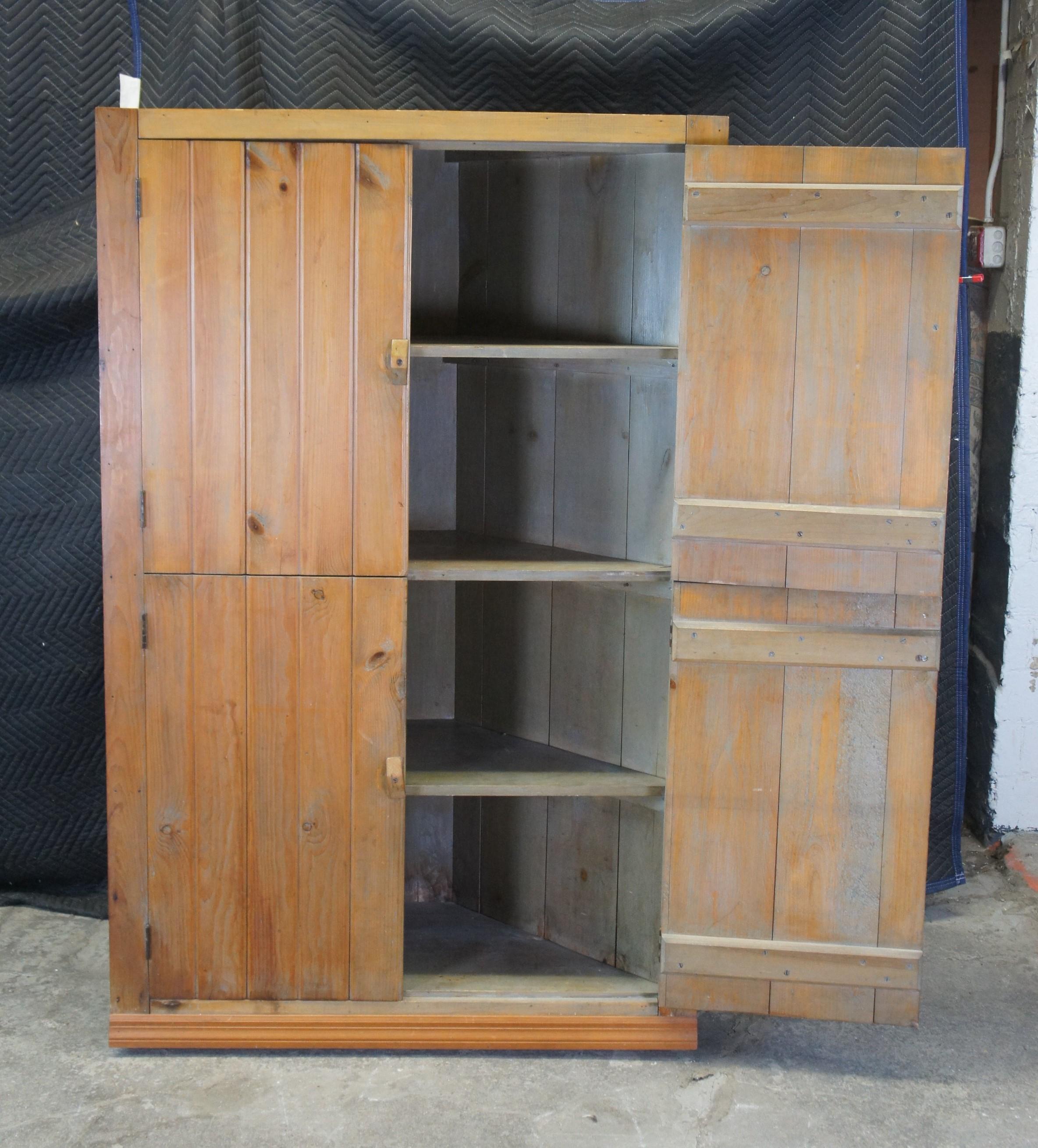 Antique American Country Farmhouse Pine Beadboard Corner Cabinet Pantry Cupboard 1