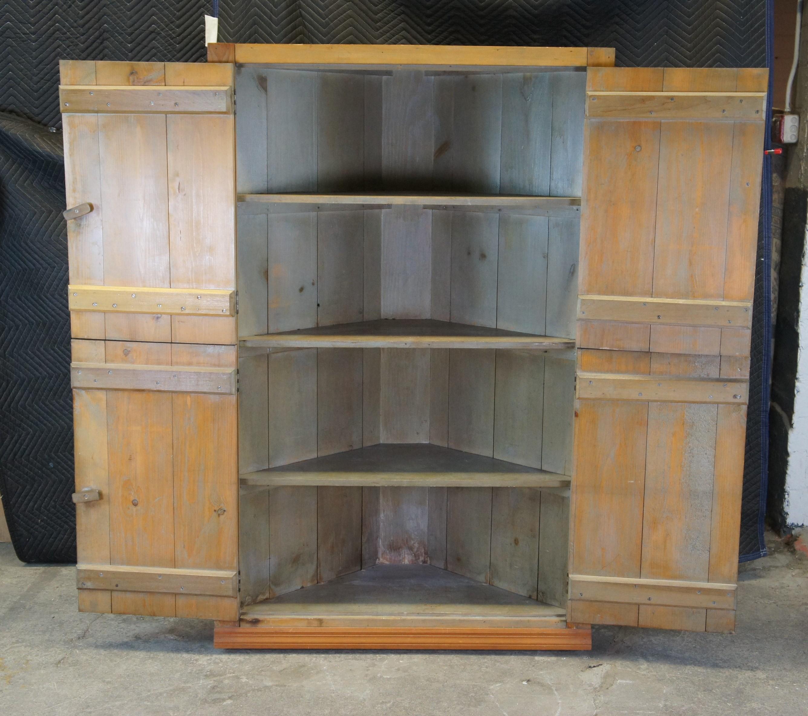 Antique American Country Farmhouse Pine Beadboard Corner Cabinet Pantry Cupboard 2