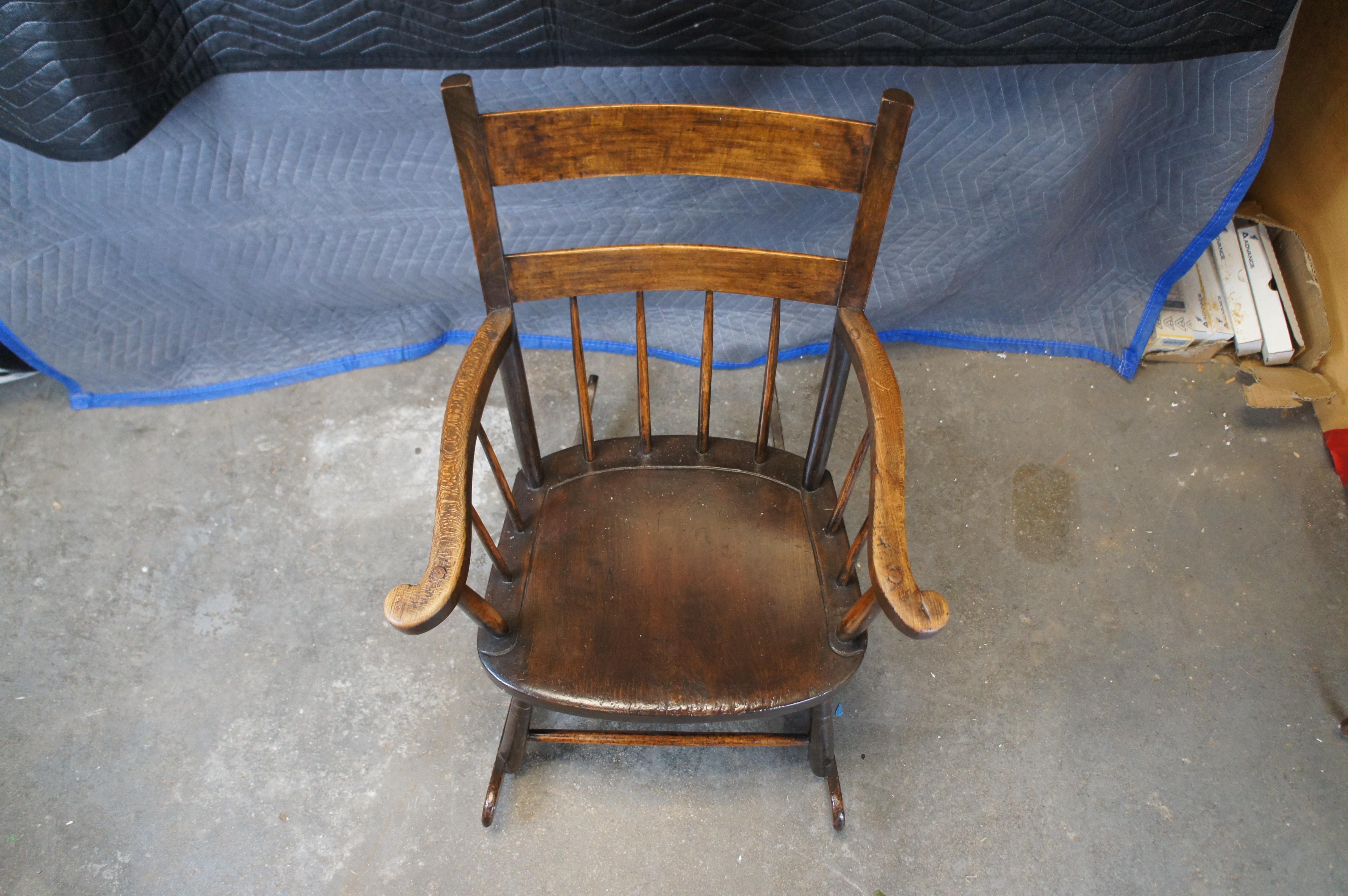 20th Century Antique American Country Oak Ladder Slat Back Rocking Armhair Rocker
