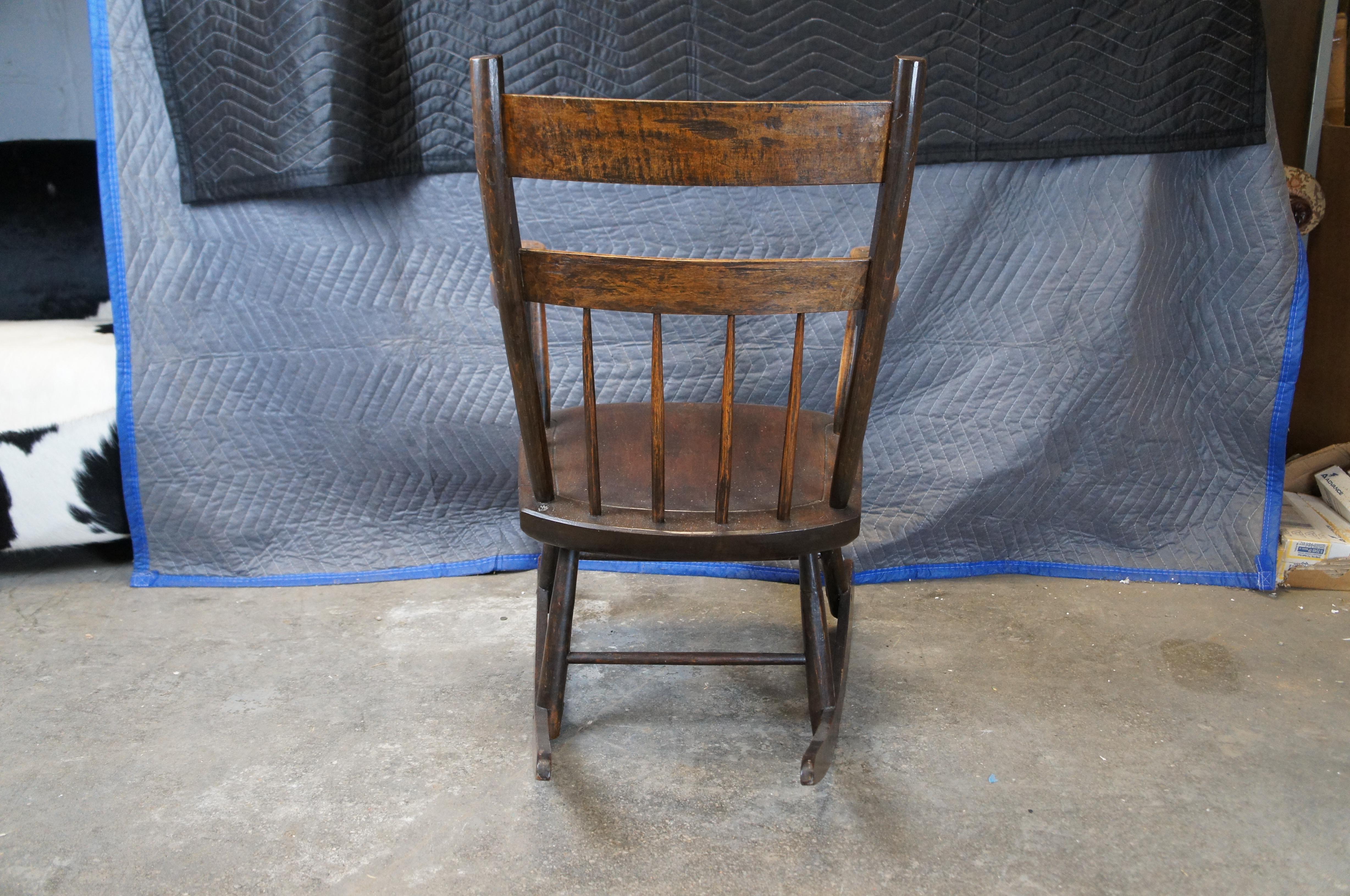 Antique American Country Oak Ladder Slat Back Rocking Armhair Rocker 3