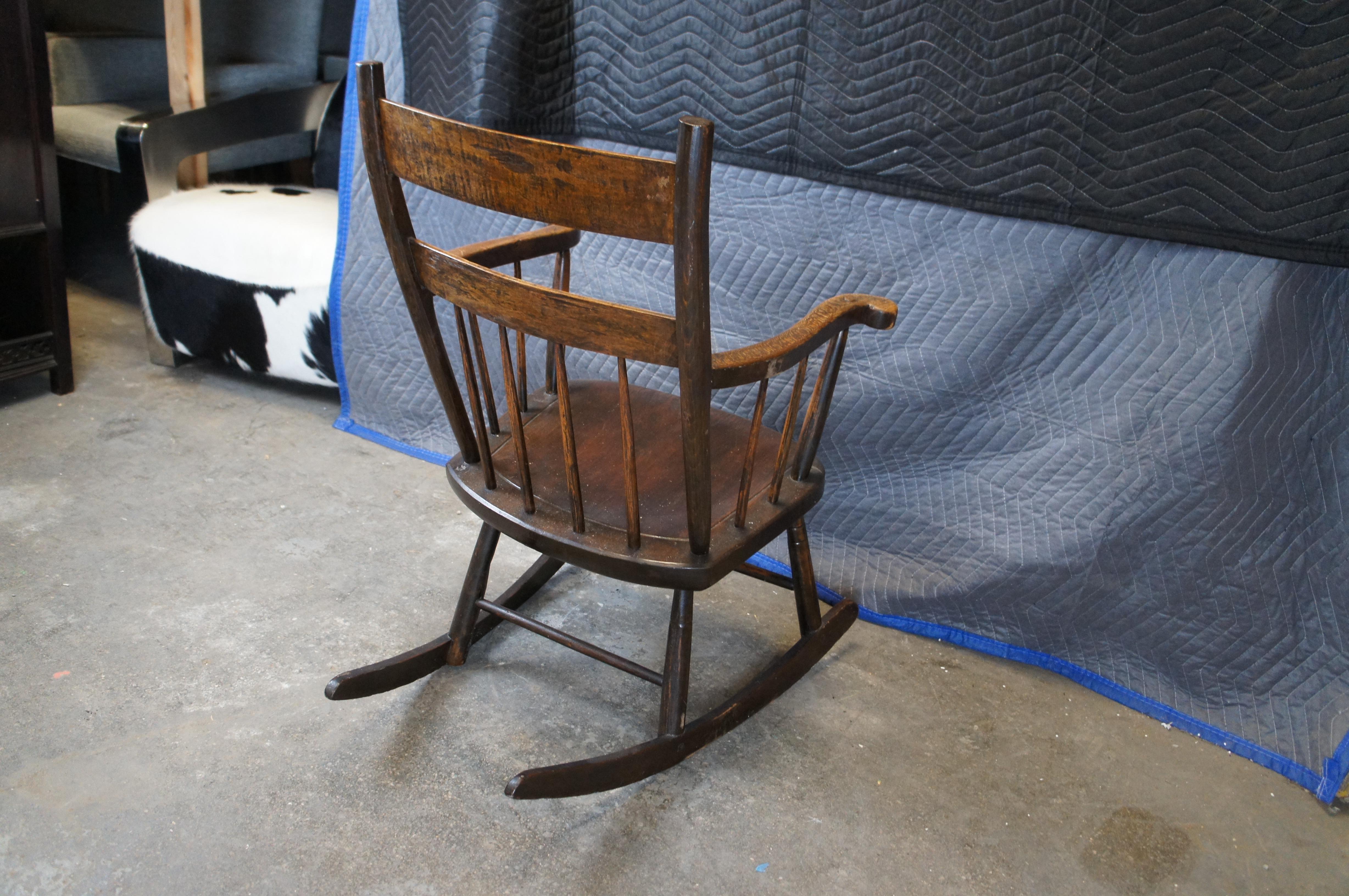 Antique American Country Oak Ladder Slat Back Rocking Armhair Rocker 4