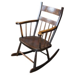 Antique American Country Oak Ladder Slat Back Rocking Armhair Rocker