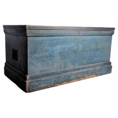 Antique American Country Original Blue Painted Blanket Chest, 1880-1900