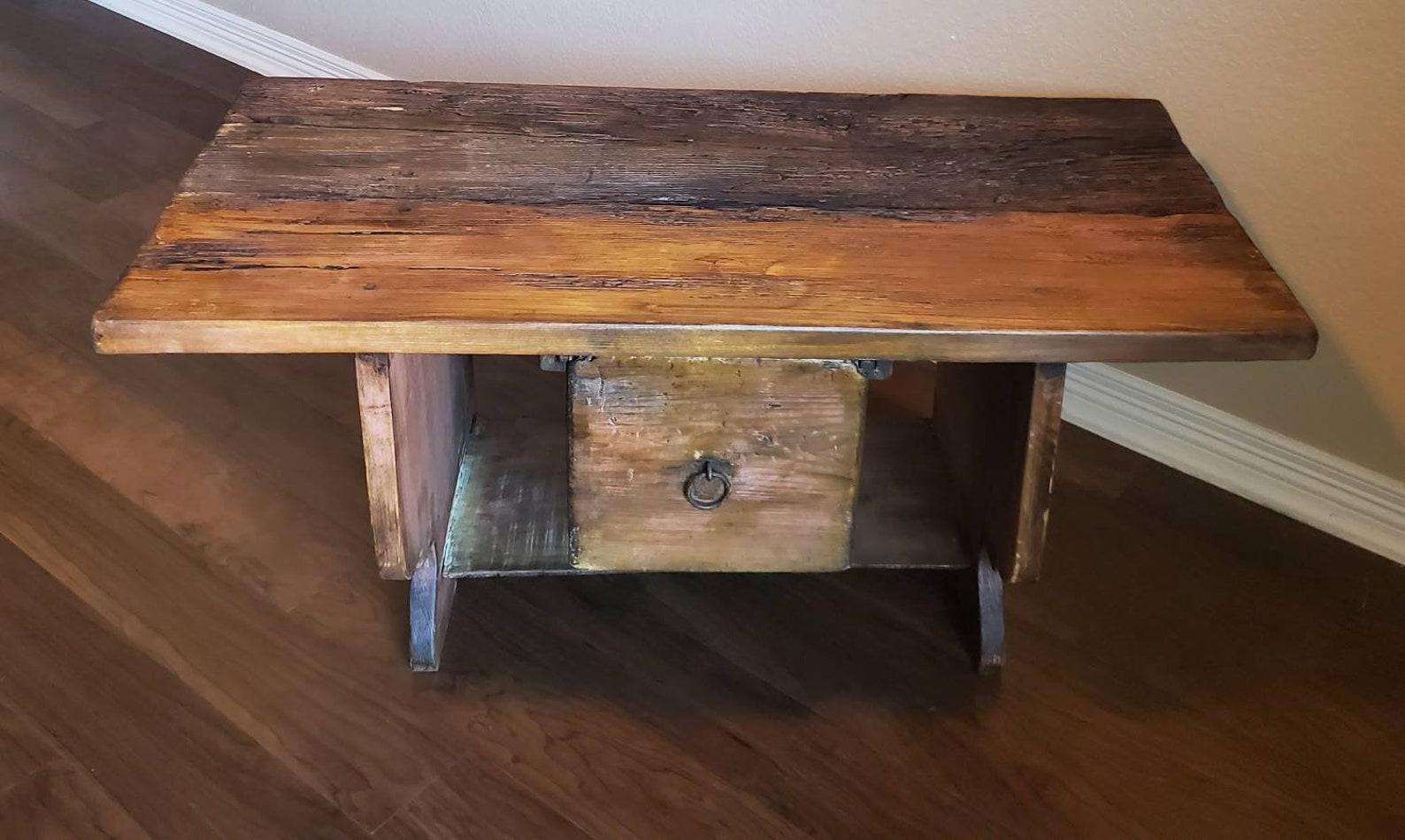 Rustic Antique American Country Painted Pine Live Edge Bench For Sale