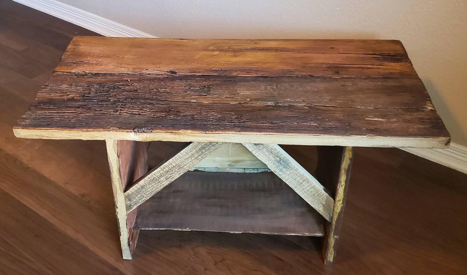 19th Century Antique American Country Painted Pine Live Edge Bench For Sale