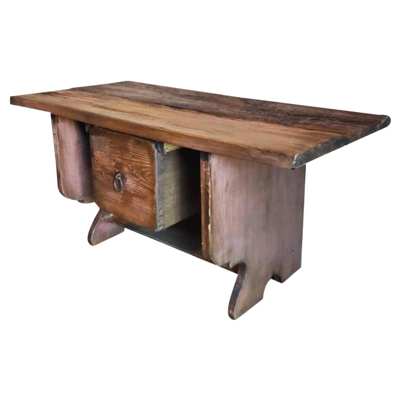 Antique American Country Painted Pine Live Edge Bench For Sale