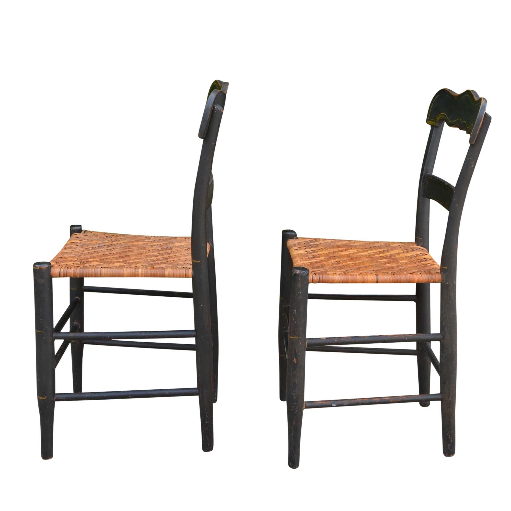 Hand-Crafted Antique American Country Sheraton Cane Seat Chairs Pair For Sale