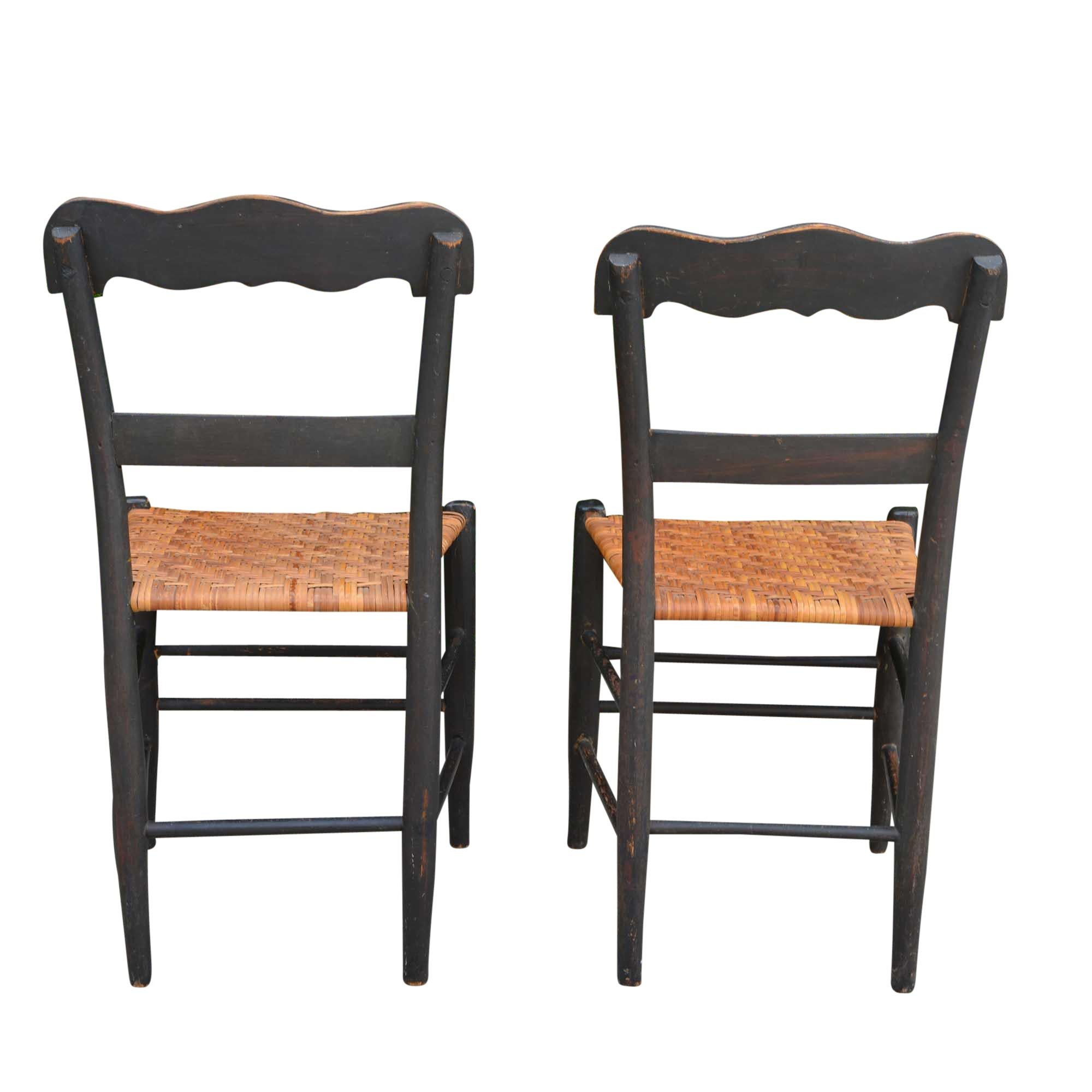 19th Century Antique American Country Sheraton Cane Seat Chairs Pair For Sale