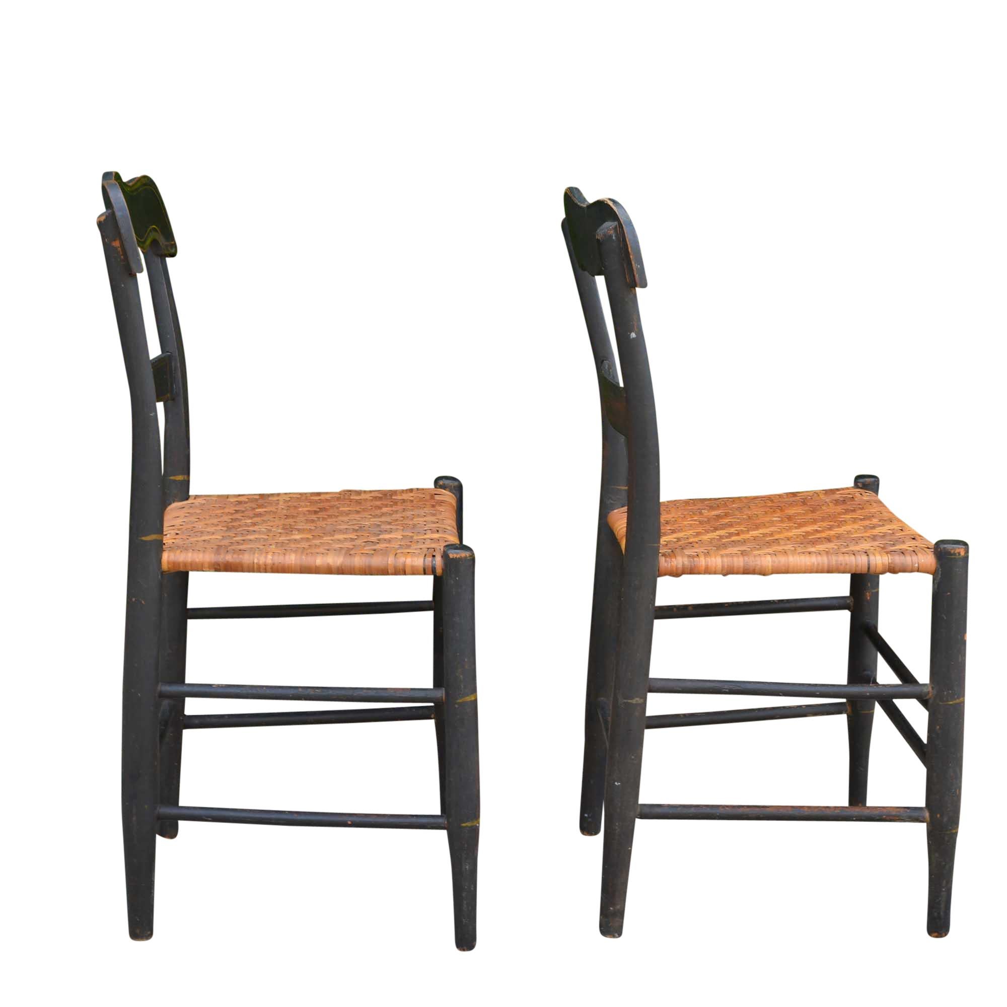 Antique American Country Sheraton Cane Seat Chairs Pair For Sale 2