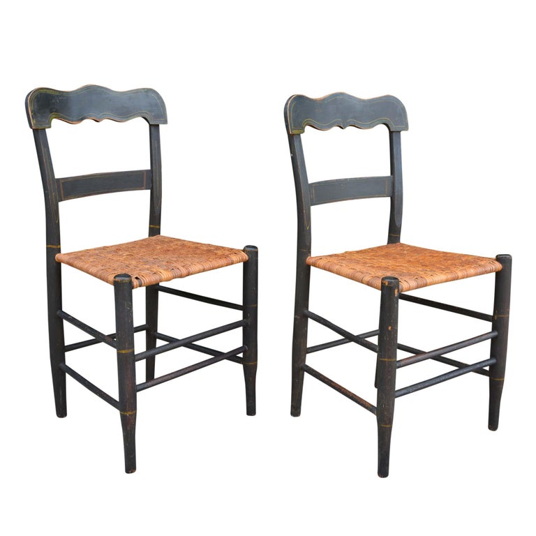 Antique American Country Sheraton Cane Seat Chairs Pair For Sale