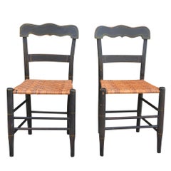 Antique American Country Sheraton Cane Seat Chairs Pair