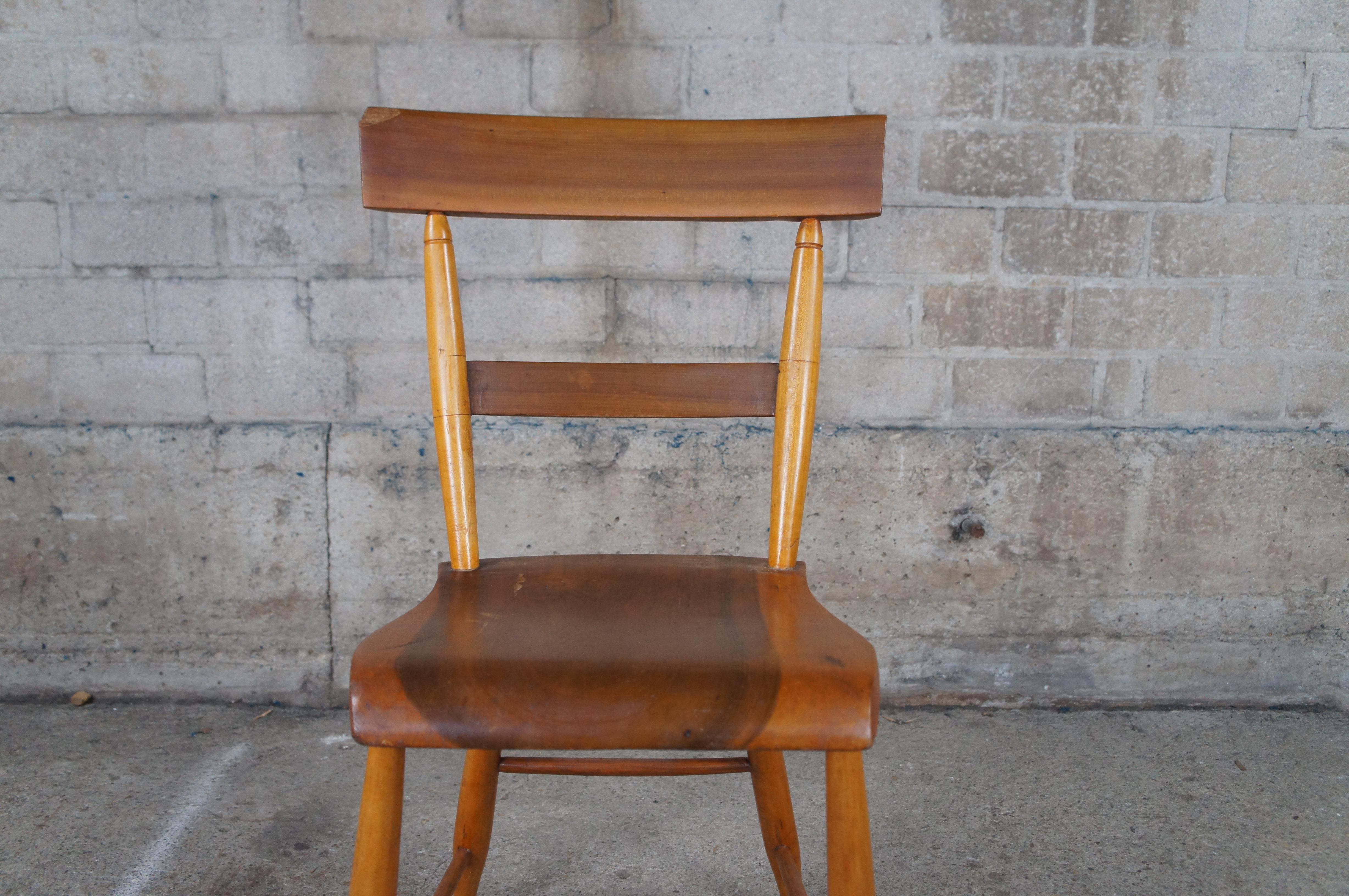 Antique American Country Solid Maple Plank Seat Side Accent Chair For Sale 4