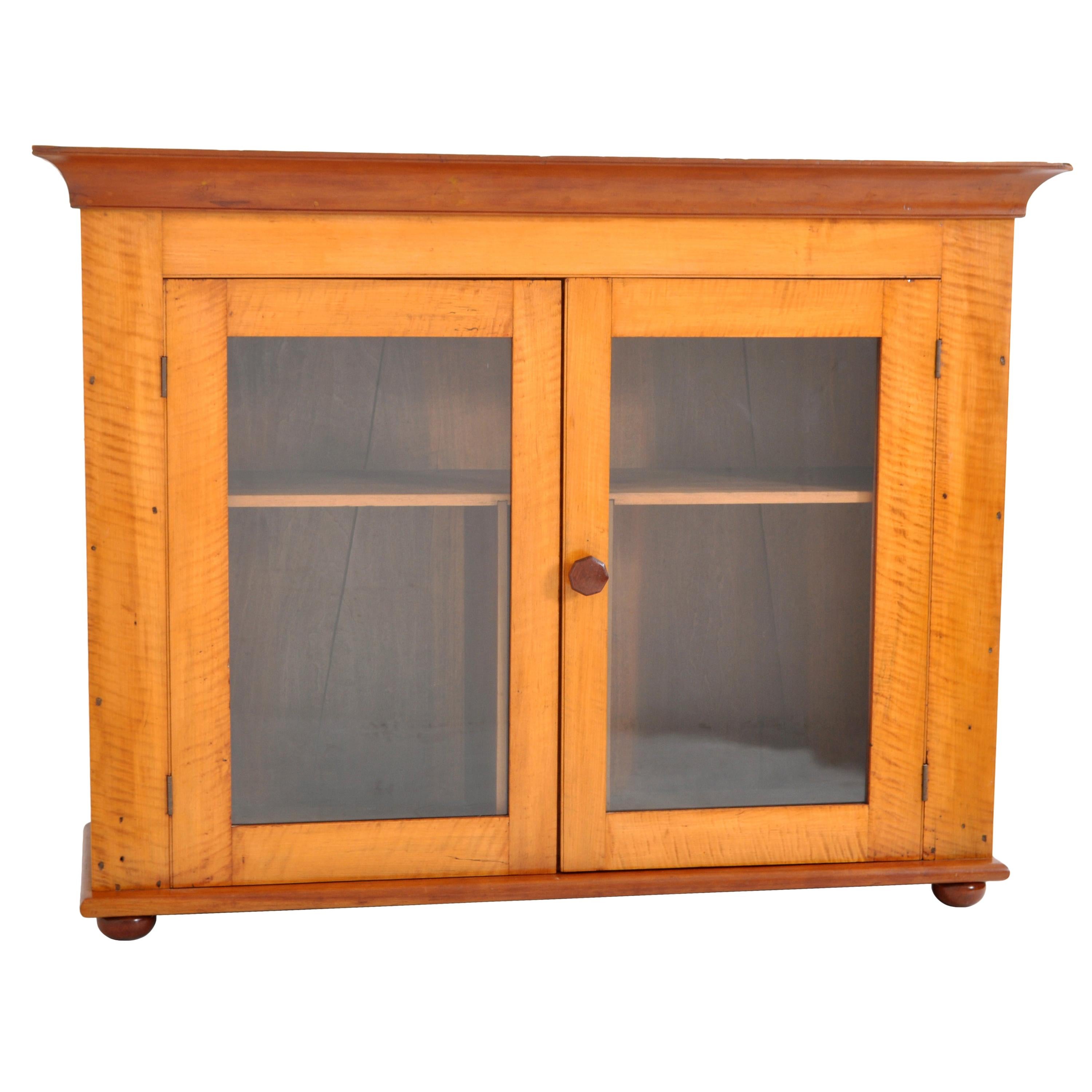 Antique American Country Tiger Maple Two Door Display Cabinet Pennsylvania, 1840