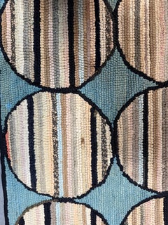 Antique American Craft Hooked Rug Polychromatic Geometric Pattern / CIRCLES