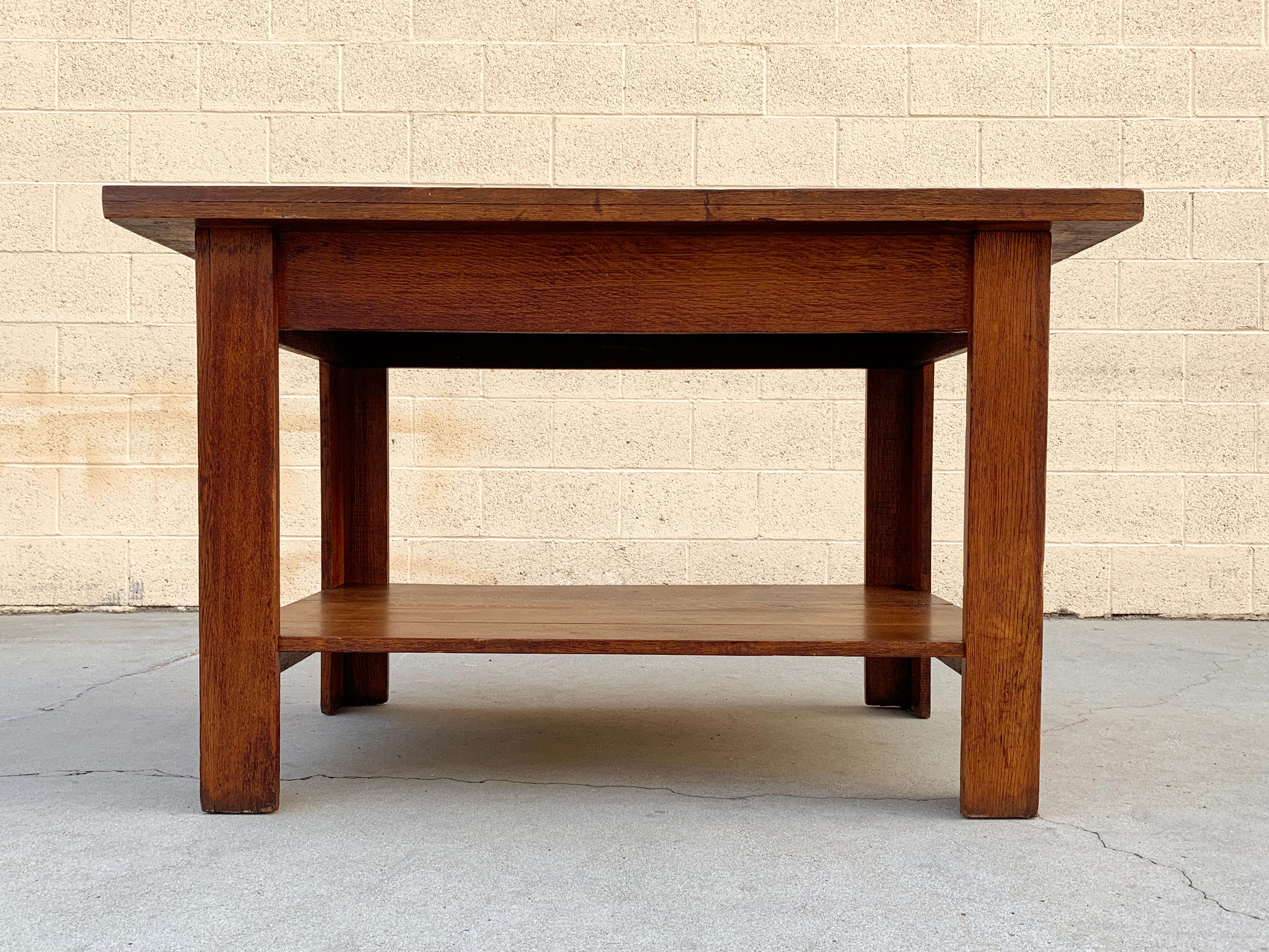 Antique American Craftsman Library or Work Table, Solid Oak In Good Condition In Alhambra, CA