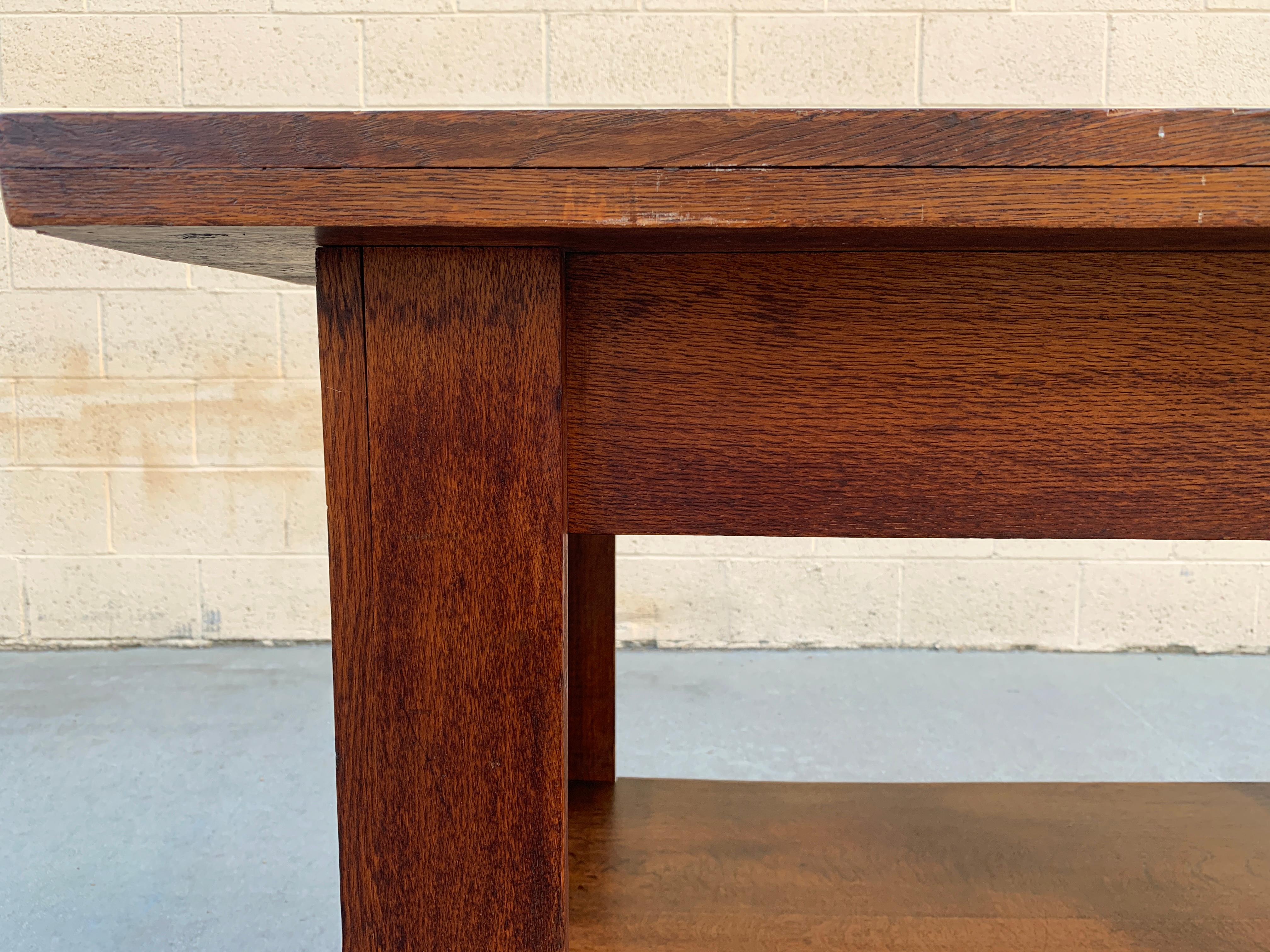 Early 20th Century Antique American Craftsman Library or Work Table, Solid Oak