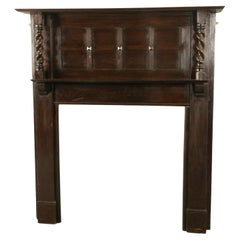 Antique American Craftsman Mission Oak Barley Twist Column Fireplace Mantel 1900