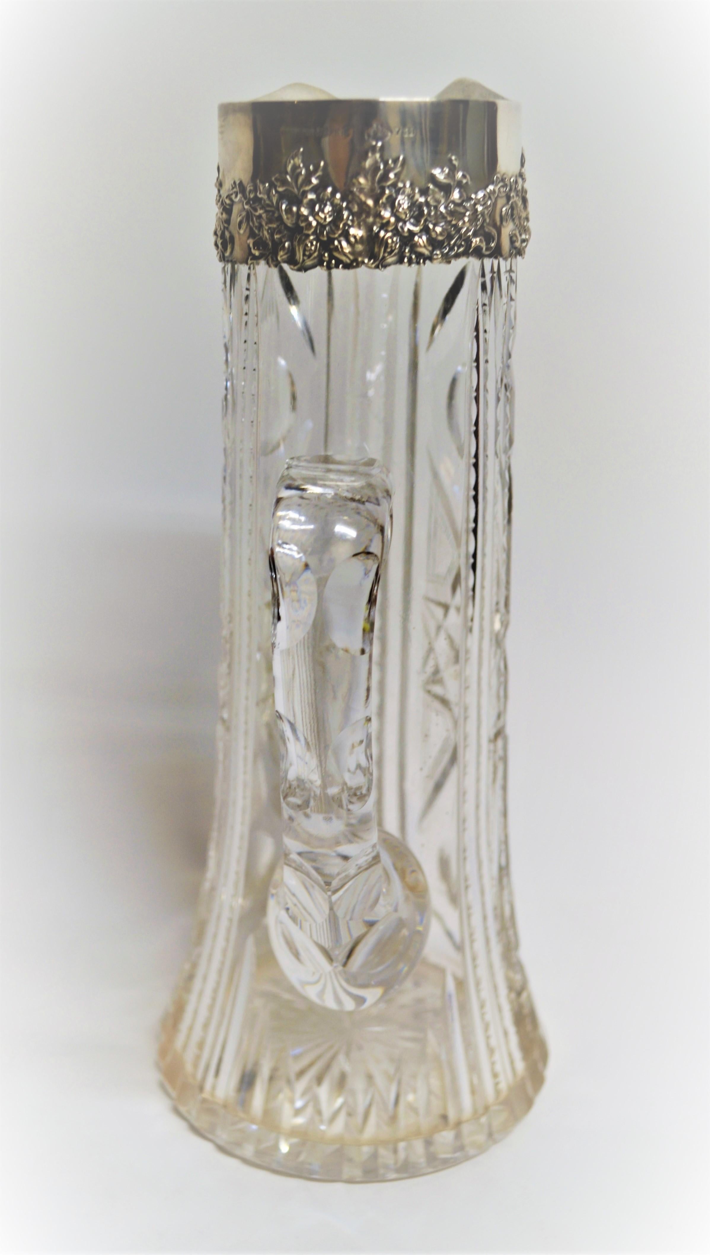 Ancien pichet en cristal américain taillé monté sur argent Bon état - En vente à New Orleans, LA