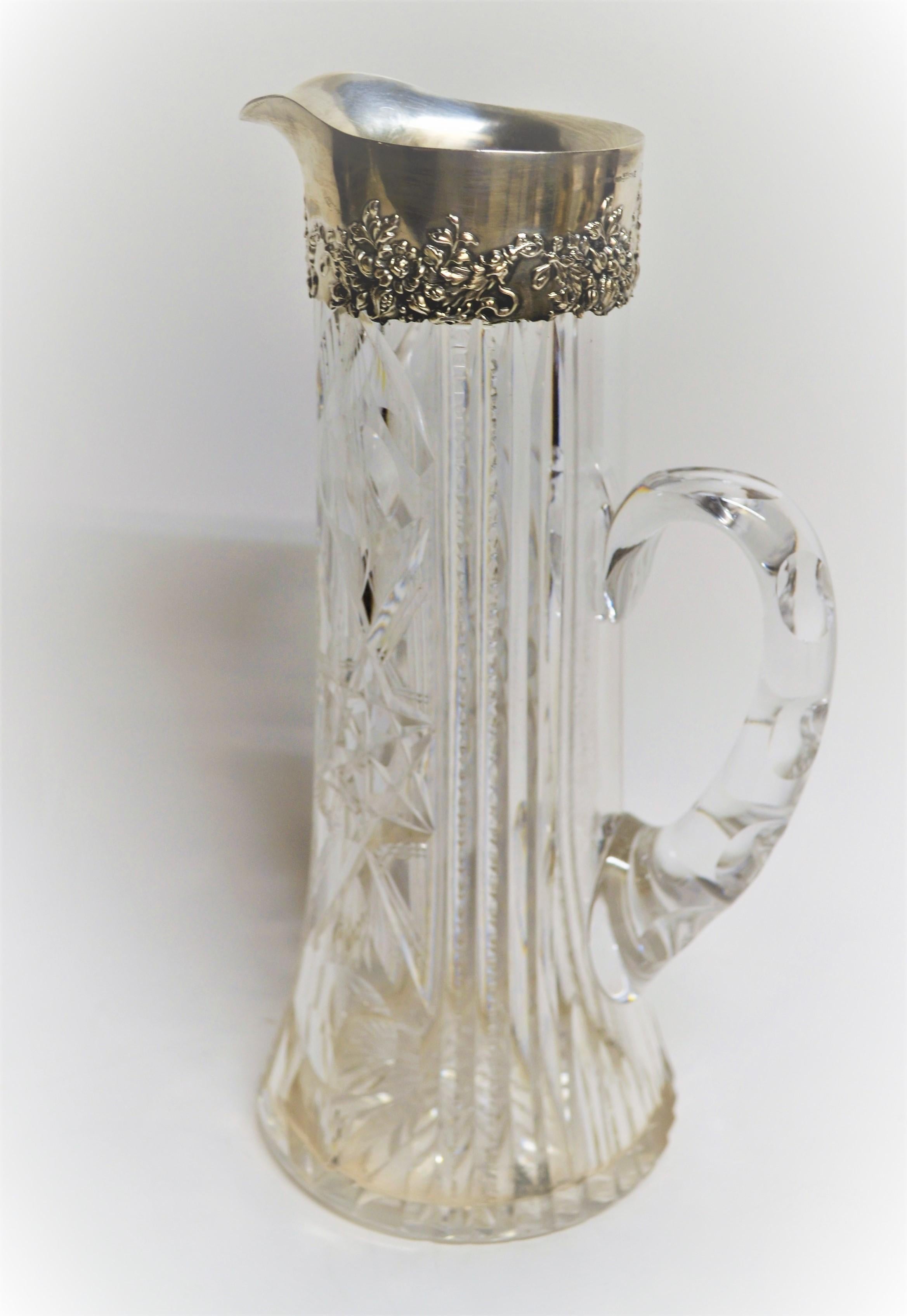 XIXe siècle Ancien pichet en cristal américain taillé monté sur argent en vente