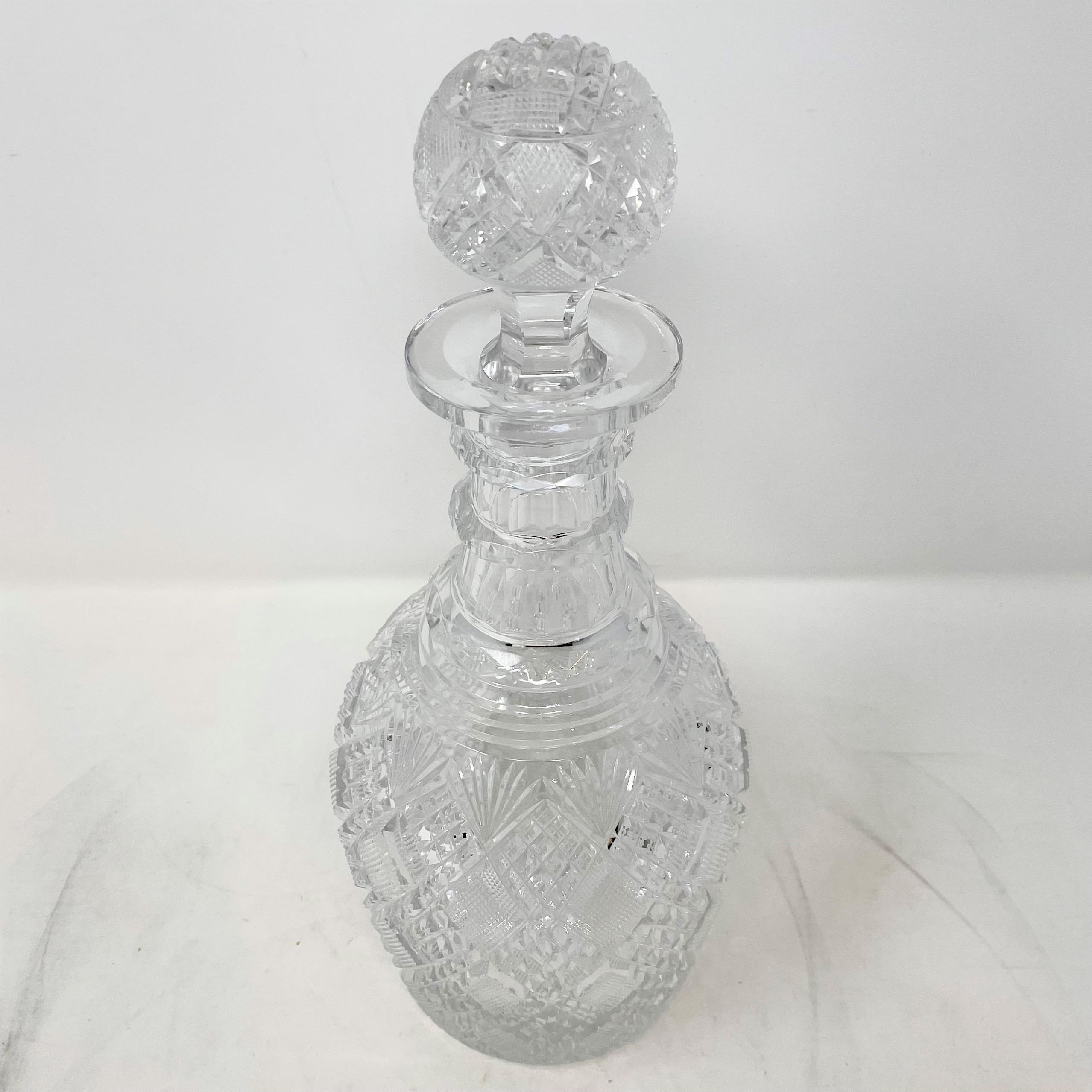 Antique American Cut Crystal Wine Decanter Service with 6 Cordials, C. 1900-1910 In Good Condition In New Orleans, LA