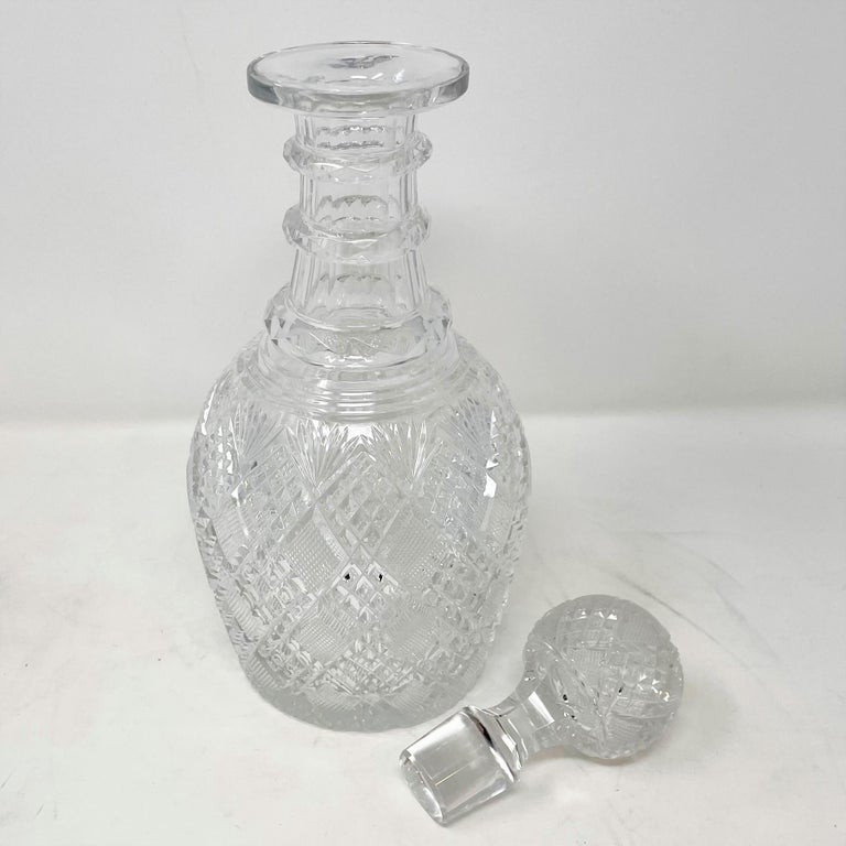 Antique American Cut Crystal Wine Decanter Service with 6 Cordials, C