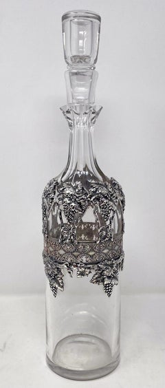 Antique American Cut Crystal Wine Decanter w/ Sterling Silver Overlay Circa 1900