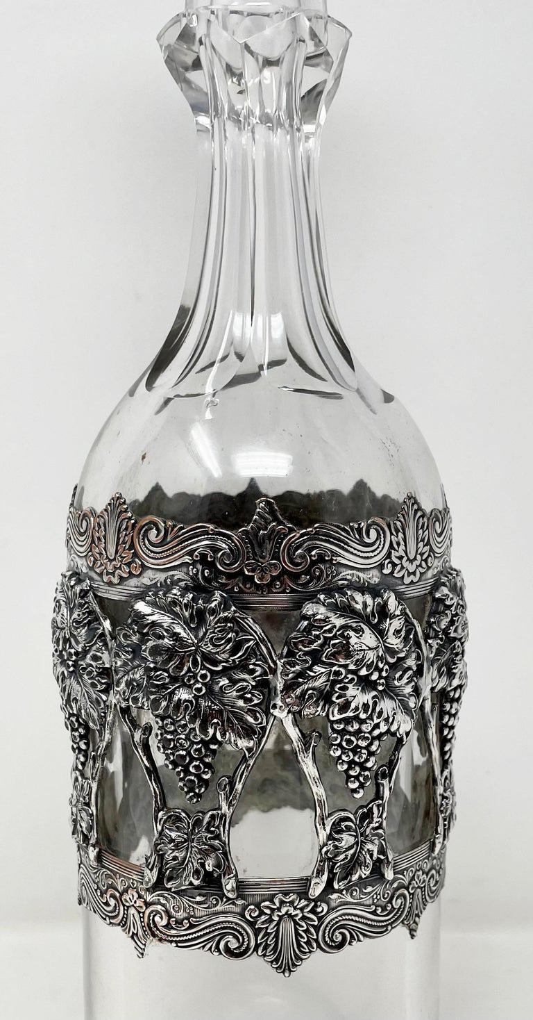 20th Century Antique American Cut Crystal Wine Decanter W/ Sterling Silver Overlay Circa 1900