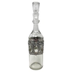 Antique American Cut Crystal Wine Decanter W/ Sterling Silver Overlay Circa 1900
