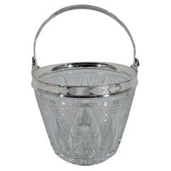 Antique American Cut Glass and Sterling Silver Ice Bucket