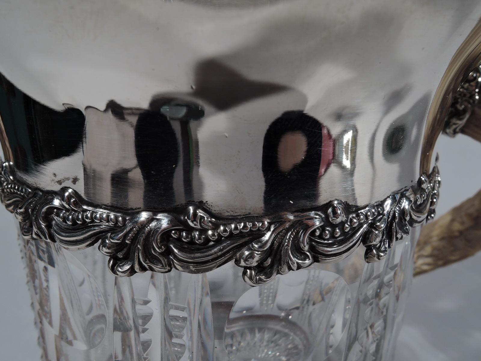 20th Century Antique American Cut-Glass Trophy with Carved Big Game Alpha Antlers