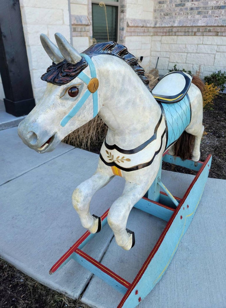 Antique American Dapple Jumper Track Carousel Horse, Charles W Dare Attributed For Sale 3